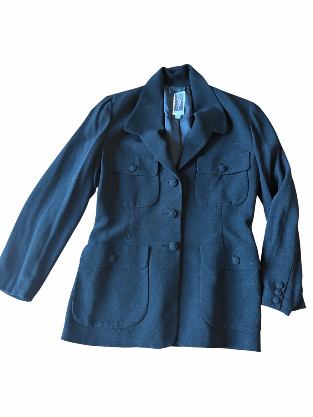 Vintage 90s ZELDA Black Crepe Safari Blazer Jacket